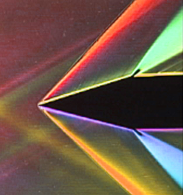 2D Schlieren image of supersonic air flowing at Mach 2 over a wedge