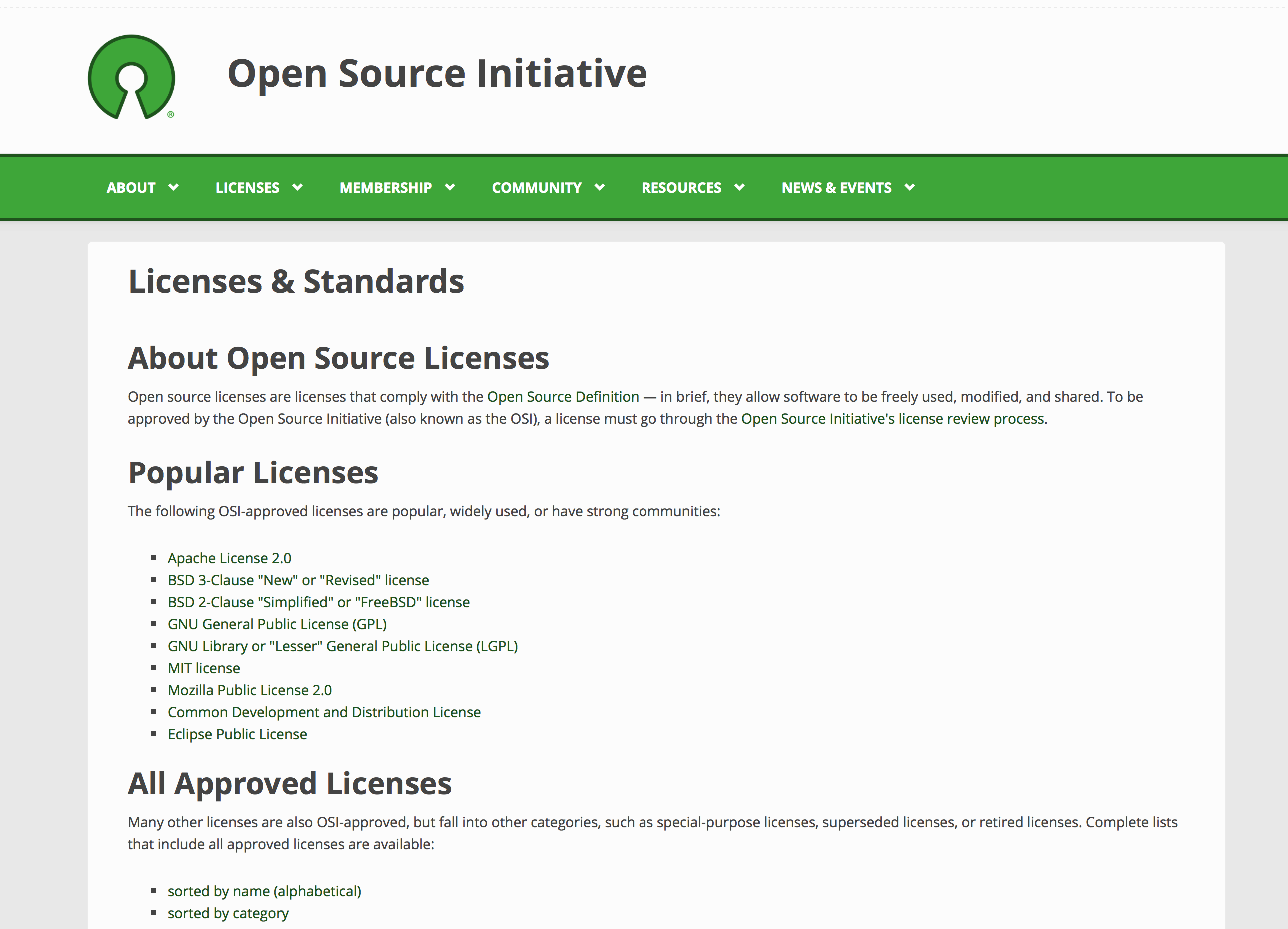 Open Source Initiative Licenses & Standards