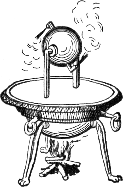 Hero and his aeolipile (image sources: Wikimedia Commons, public domain).