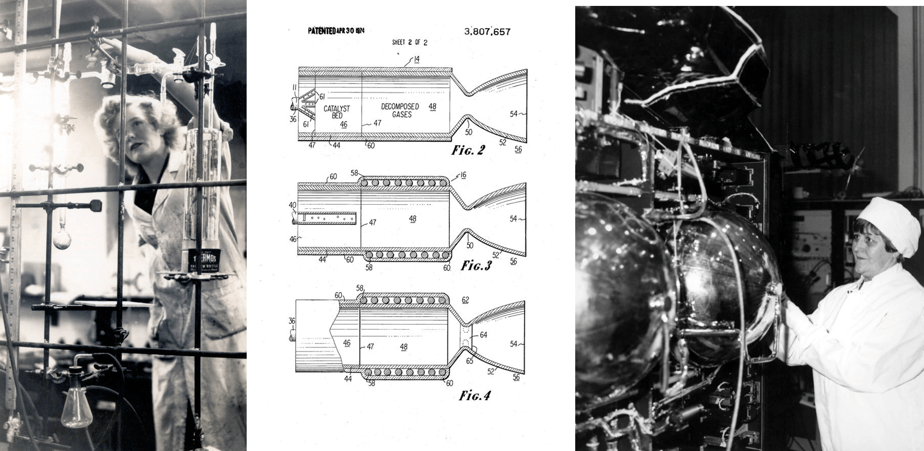 Yvonne Brill and electrothermal hydrazine thruster.
Source: National Inventors Hall of Fame.